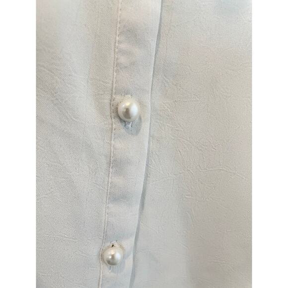 Unique Vintage 1950s Pearl Button Front Puff Sleeve Blouse Cream Pin Up Sz M #49 - Picture 2 of 6